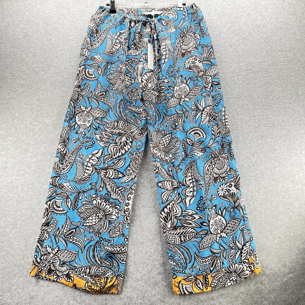 Trina Turk NWT Large Silk Wide Leg Draw String Pants Light Sheer Vacation Flowy